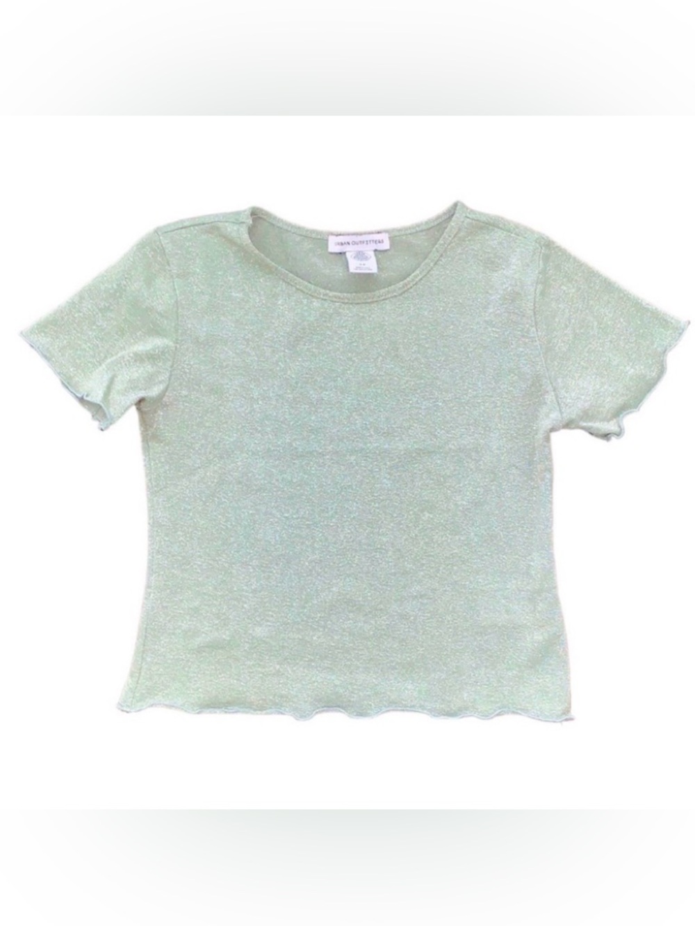 URBAN OUTFITTERS CROPPED TOP SHORT SLEEVE METALLIC SHIMMER STRETCH